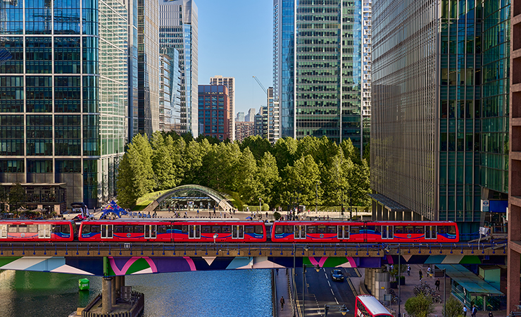 The DLR crossing the dock