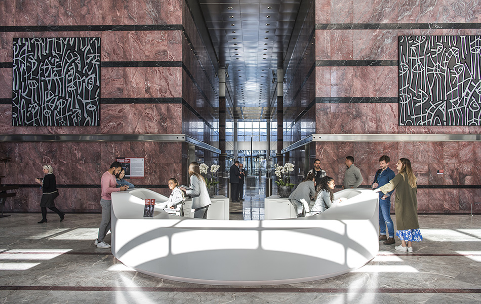 Lobby and reception desk at One Canada Square