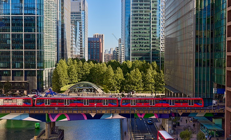 DLR train crossing Middle Dock