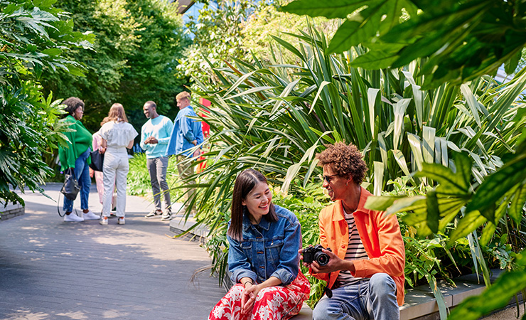 People in Crossrail Place Roof Garden